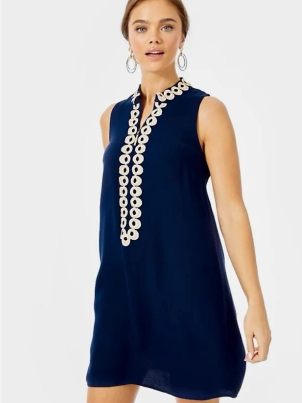 Lilly Pulitzer Navy Dress with Gold Embroidered Trim